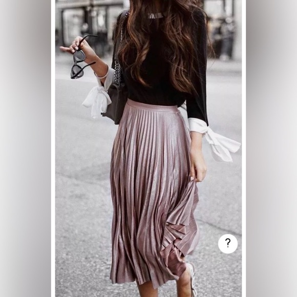 Zara Dresses & Skirts - Zara Size Small Metallic Dusty Pink Pleated Midi Skirt